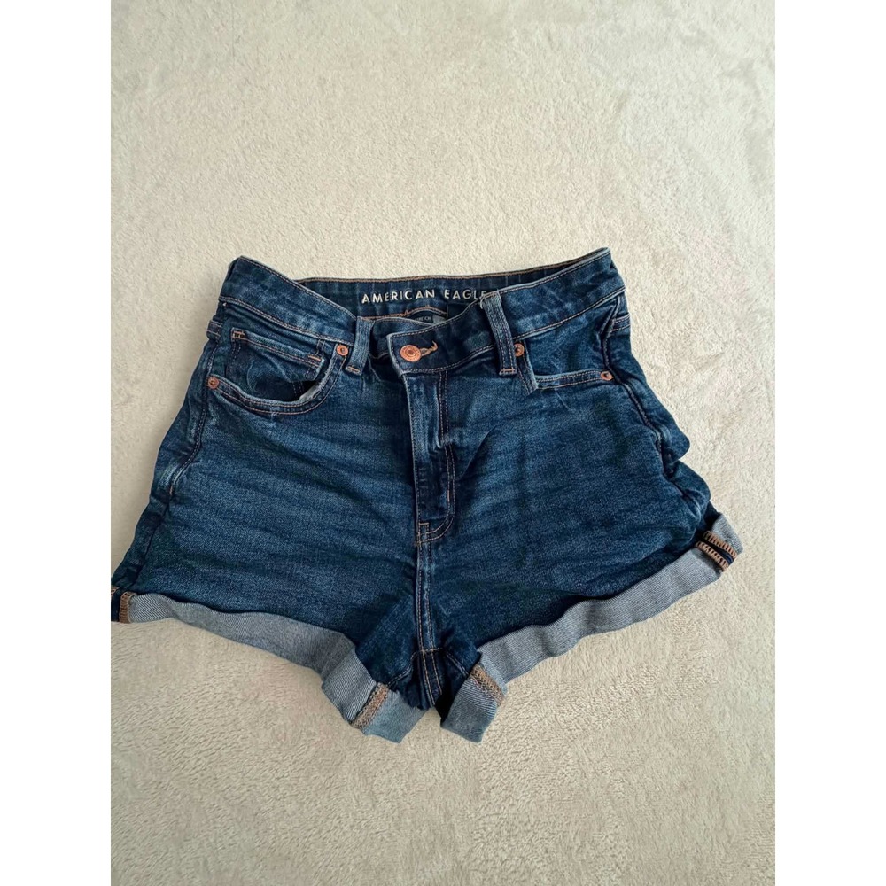 American Eagle Women 6 Blue Denim Shorts Cuffed Stretch Dark Wash 1754